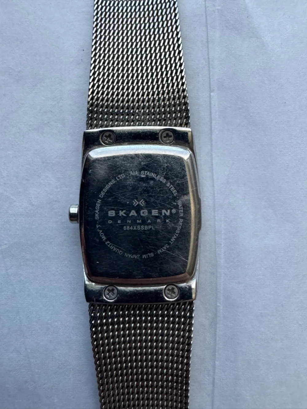 Skagen Denmark Platinum Plated Crystal Accent Mesh Watch